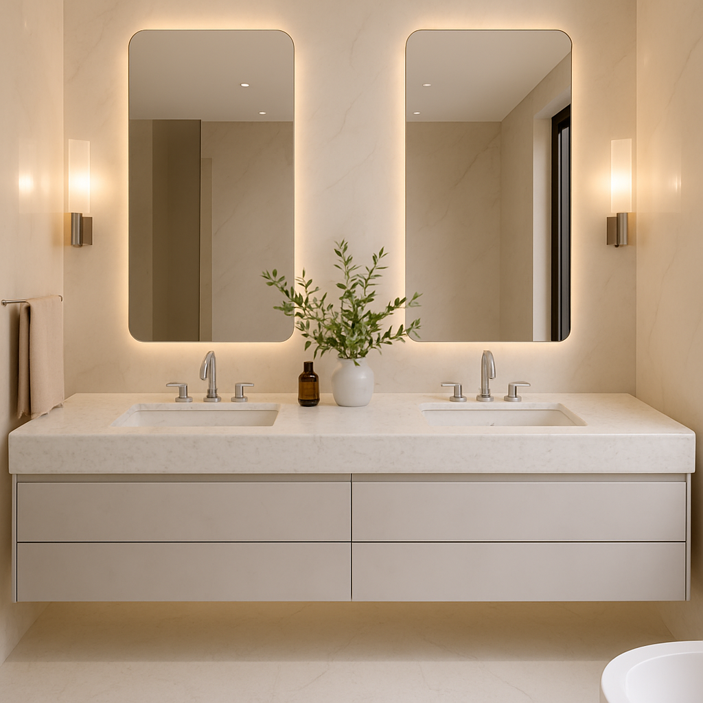 Carrara Micro — Blaty łazienkowe z konglomeratu marmurowego