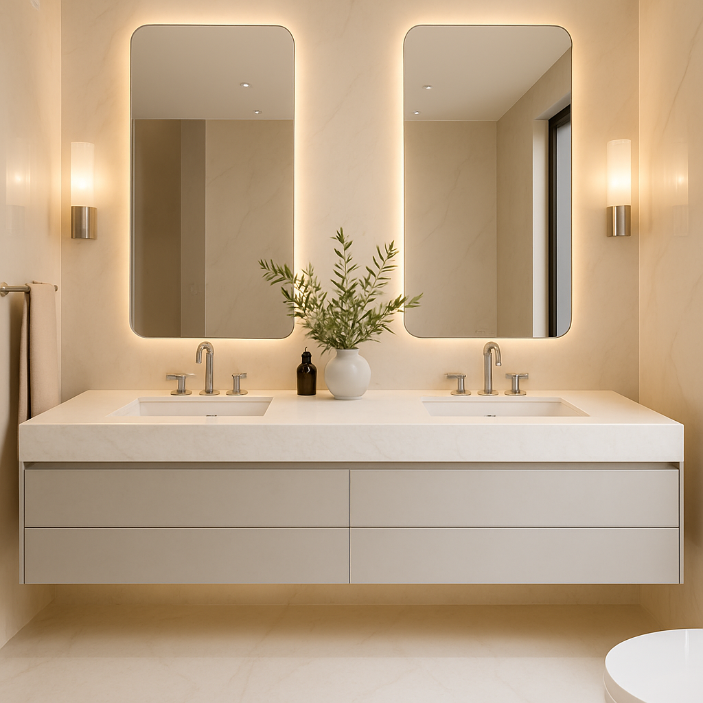 White Pearl — Blaty łazienkowe z konglomeratu marmurowego